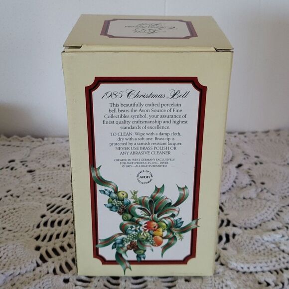 Vintage 1985 Avon Collectible Porcelain Christmas Bell with Wood Handle - Picture 3 of 6